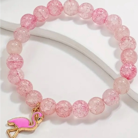 2/$25 Pretty in Pink Beaded Alloy Flamingo 🦩 Bracelet Jewelry Gift NEW - Picture 4 of 6